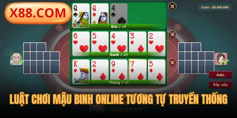 Luật chơi Mậu Binh online của X88 tương đồng truyền thống